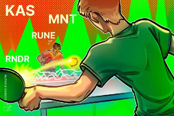 Bitcoin price surge toward $40K boosts sentiment in KAS, RUNE, MNT and RNDR
